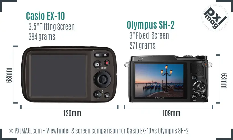 Casio EX-10 vs Olympus SH-2 Screen and Viewfinder comparison