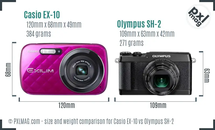 Casio EX-10 vs Olympus SH-2 size comparison