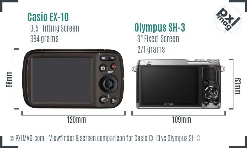 Casio EX-10 vs Olympus SH-3 Screen and Viewfinder comparison