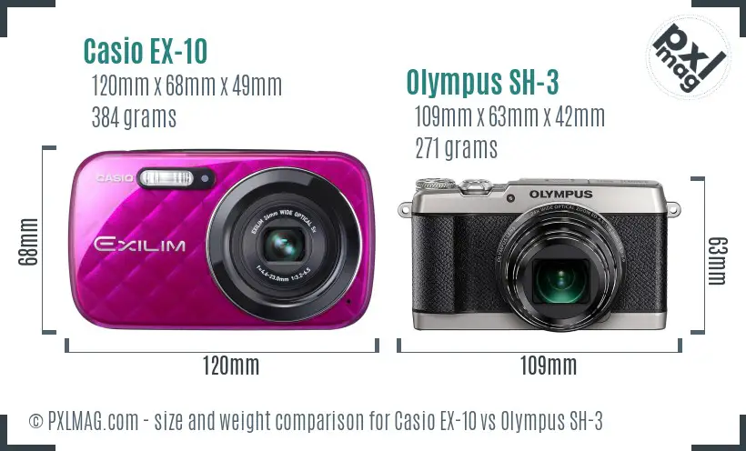 Casio EX-10 vs Olympus SH-3 size comparison