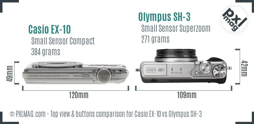 Casio EX-10 vs Olympus SH-3 top view buttons comparison