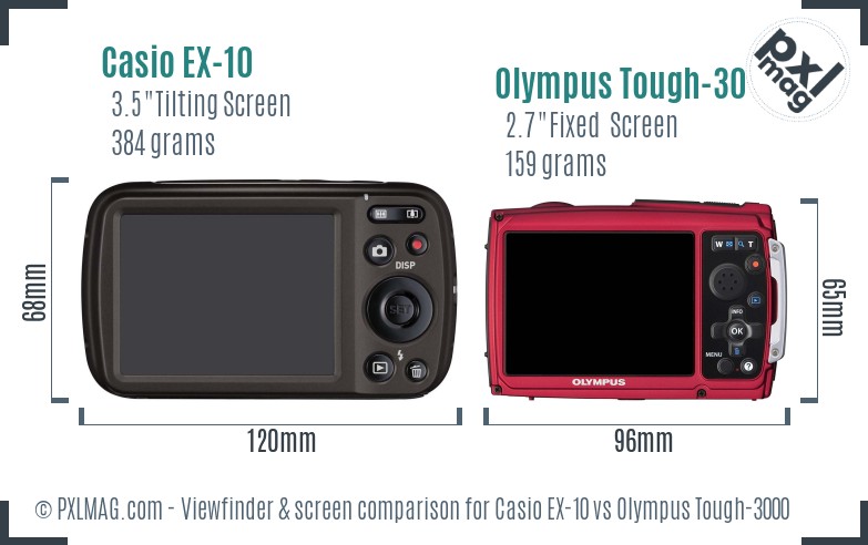 Casio EX-10 vs Olympus Tough-3000 Screen and Viewfinder comparison