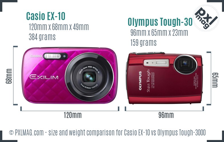 Casio EX-10 vs Olympus Tough-3000 size comparison