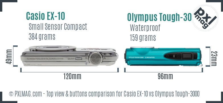 Casio EX-10 vs Olympus Tough-3000 top view buttons comparison
