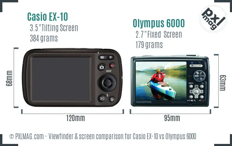 Casio EX-10 vs Olympus 6000 Screen and Viewfinder comparison