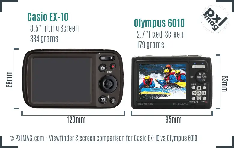 Casio EX-10 vs Olympus 6010 Screen and Viewfinder comparison