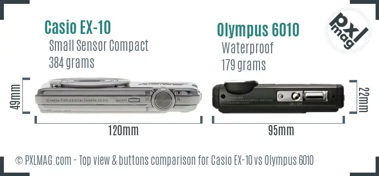 Casio EX-10 vs Olympus 6010 top view buttons comparison