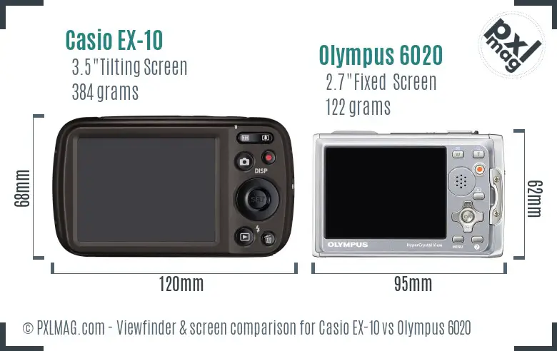 Casio EX-10 vs Olympus 6020 Screen and Viewfinder comparison