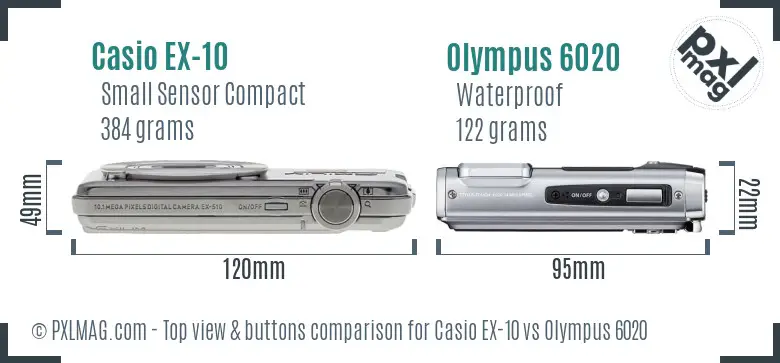 Casio EX-10 vs Olympus 6020 top view buttons comparison