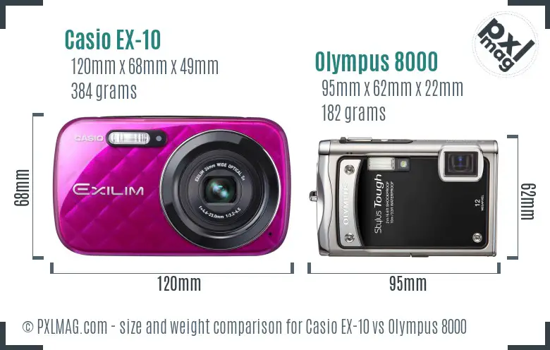 Casio EX-10 vs Olympus 8000 size comparison