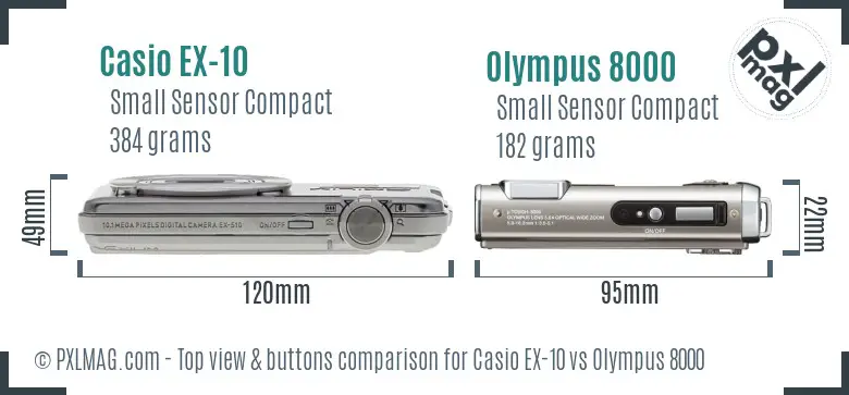 Casio EX-10 vs Olympus 8000 top view buttons comparison