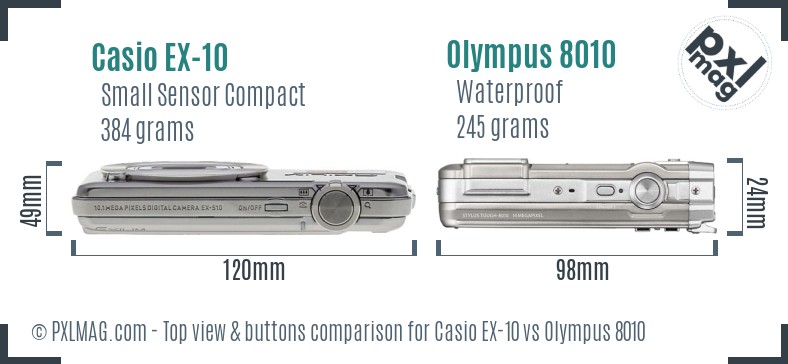 Casio EX-10 vs Olympus 8010 top view buttons comparison
