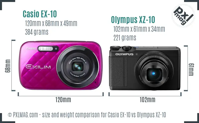 Casio EX-10 vs Olympus XZ-10 size comparison
