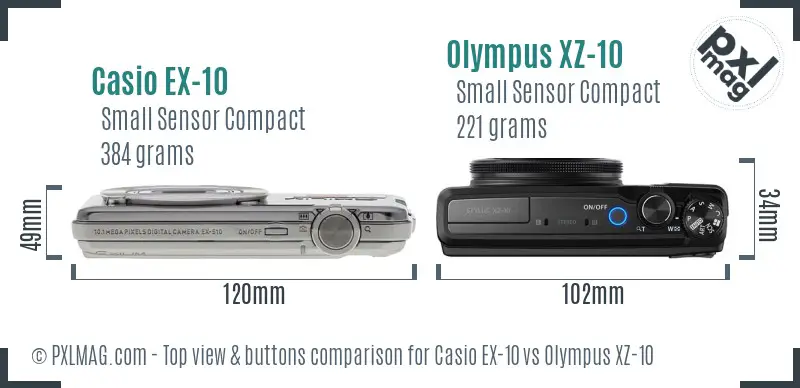 Casio EX-10 vs Olympus XZ-10 top view buttons comparison