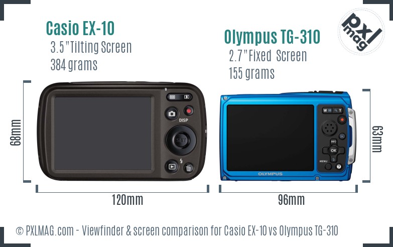 Casio EX-10 vs Olympus TG-310 Screen and Viewfinder comparison