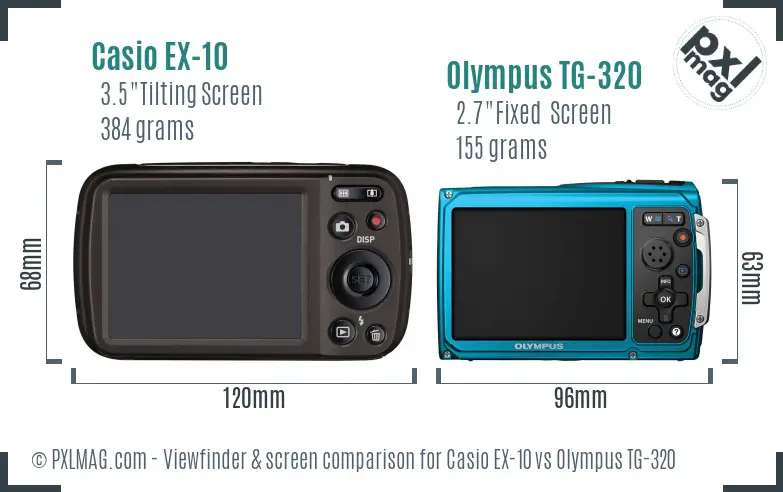 Casio EX-10 vs Olympus TG-320 Screen and Viewfinder comparison
