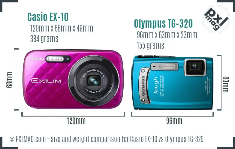 Casio EX-10 vs Olympus TG-320 size comparison