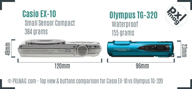 Casio EX-10 vs Olympus TG-320 top view buttons comparison