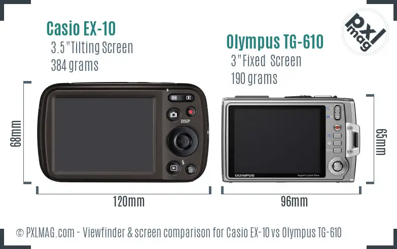 Casio EX-10 vs Olympus TG-610 Screen and Viewfinder comparison
