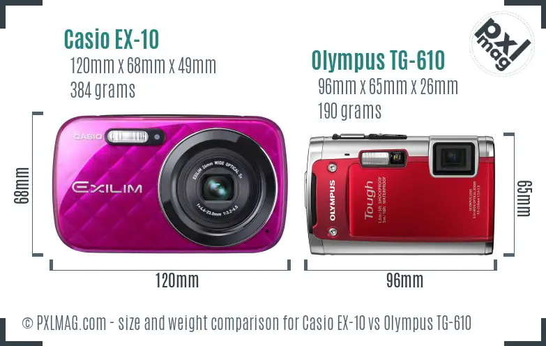 Casio EX-10 vs Olympus TG-610 size comparison