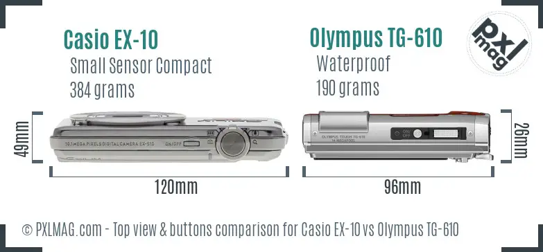 Casio EX-10 vs Olympus TG-610 top view buttons comparison