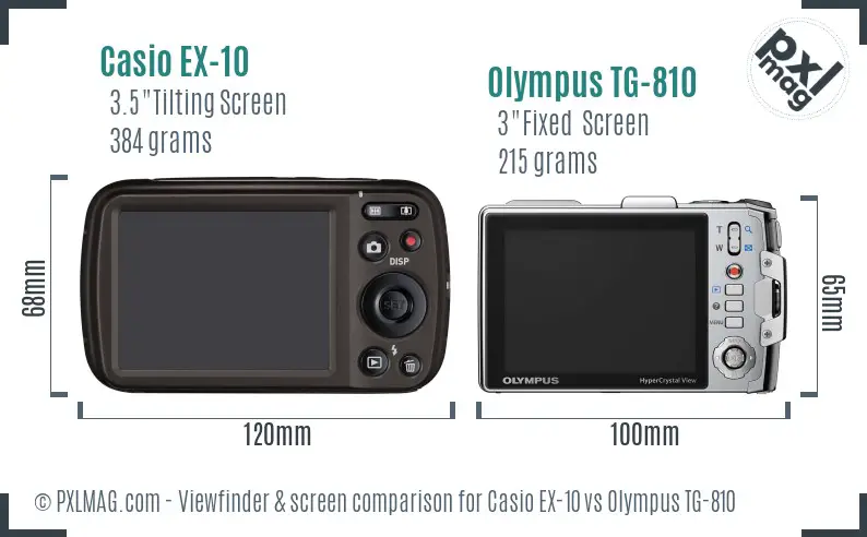 Casio EX-10 vs Olympus TG-810 Screen and Viewfinder comparison