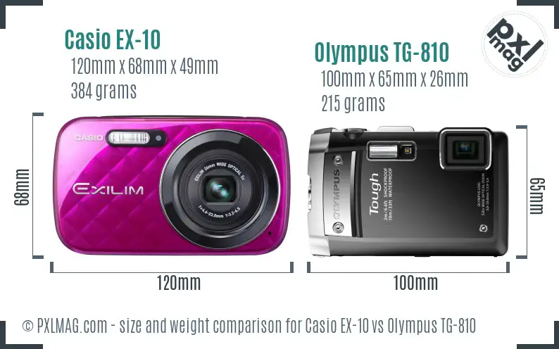 Casio EX-10 vs Olympus TG-810 size comparison