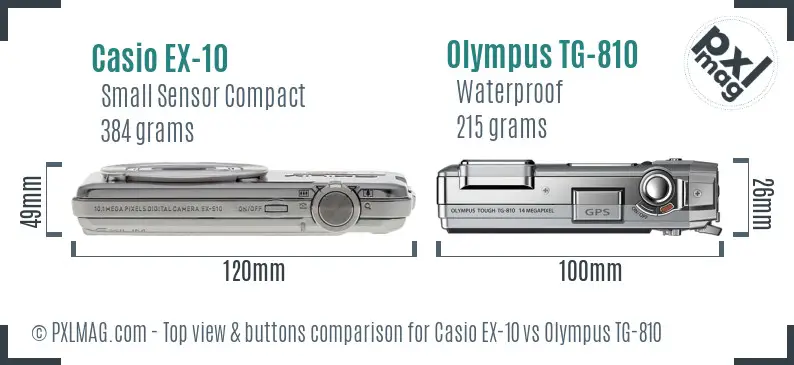 Casio EX-10 vs Olympus TG-810 top view buttons comparison