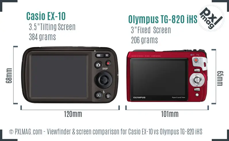 Casio EX-10 vs Olympus TG-820 iHS Screen and Viewfinder comparison