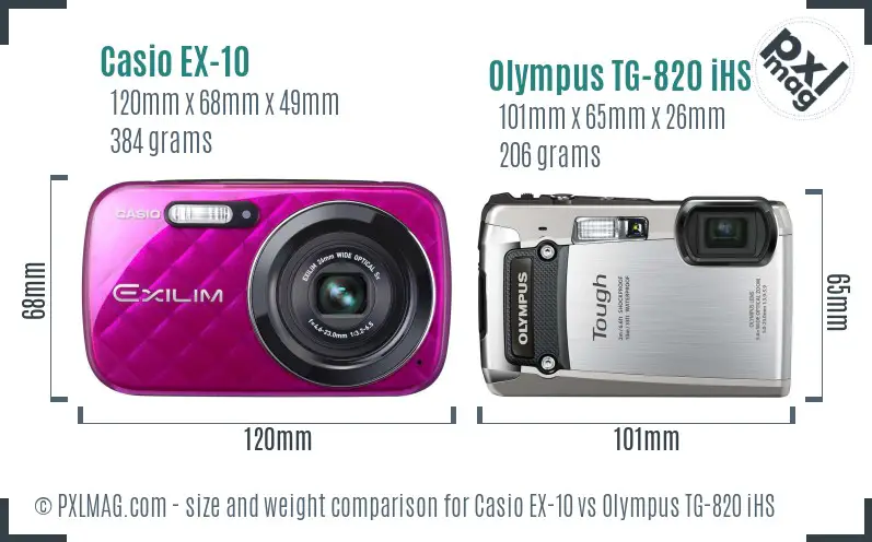 Casio EX-10 vs Olympus TG-820 iHS size comparison