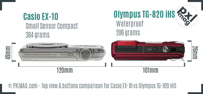 Casio EX-10 vs Olympus TG-820 iHS top view buttons comparison