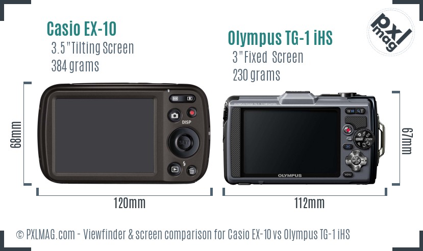 Casio EX-10 vs Olympus TG-1 iHS Screen and Viewfinder comparison