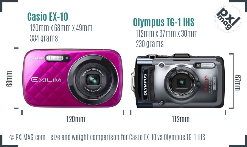 Casio EX-10 vs Olympus TG-1 iHS size comparison