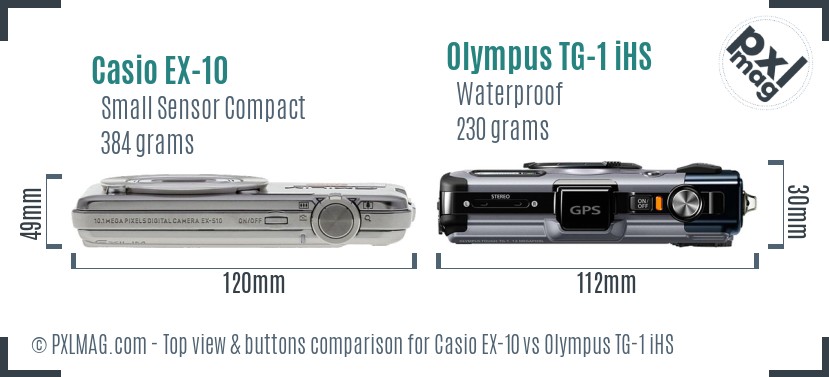 Casio EX-10 vs Olympus TG-1 iHS top view buttons comparison