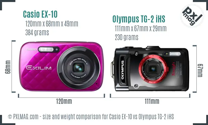 Casio EX-10 vs Olympus TG-2 iHS size comparison Casio EX-10 vs Olympus TG-2 iHS size comparison