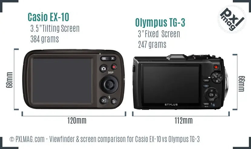 Casio EX-10 vs Olympus TG-3 Screen and Viewfinder comparison