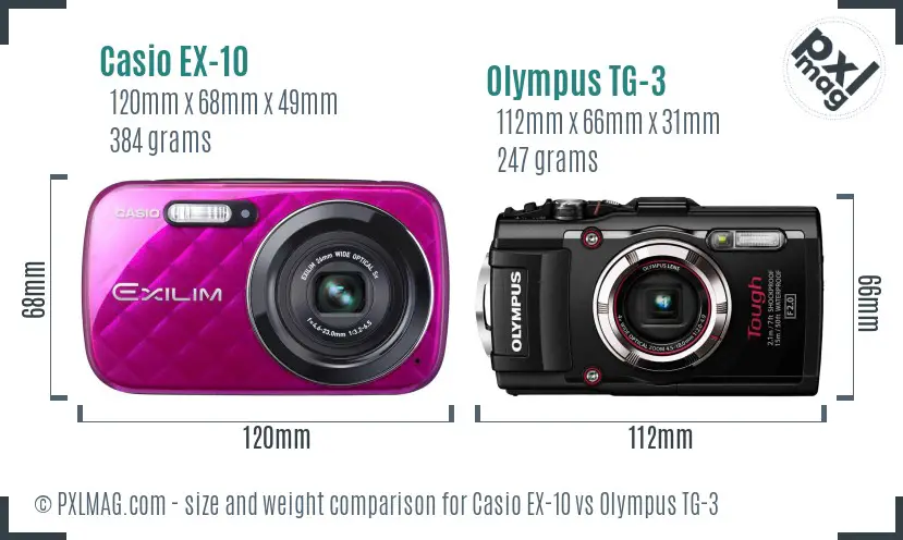 Casio EX-10 vs Olympus TG-3 size comparison