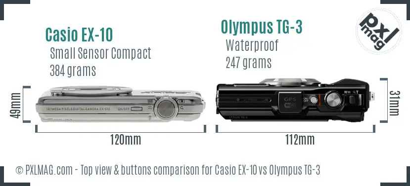 Casio EX-10 vs Olympus TG-3 top view buttons comparison