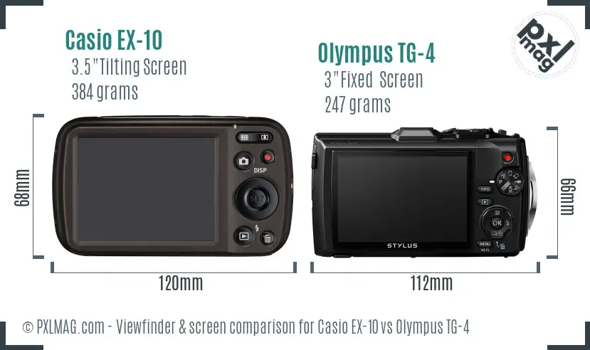 Casio EX-10 vs Olympus TG-4 Screen and Viewfinder comparison