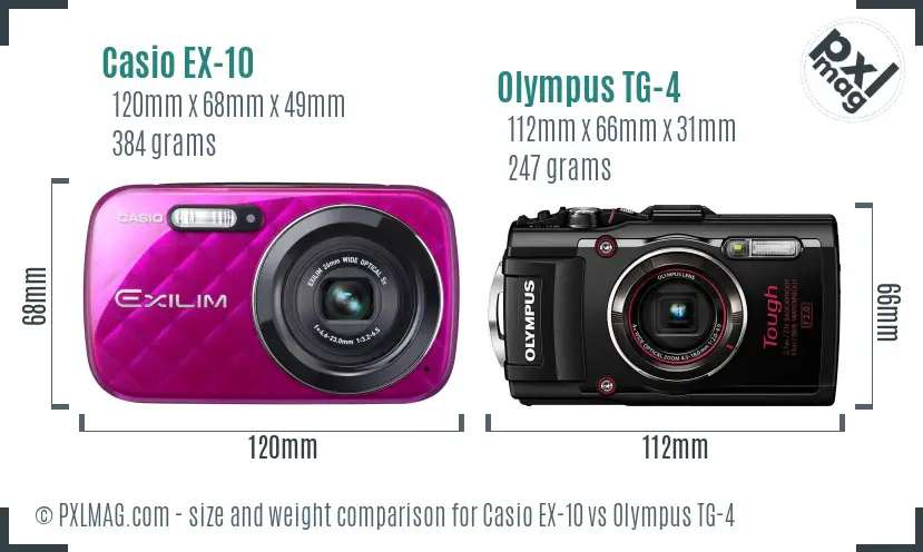 Casio EX-10 vs Olympus TG-4 size comparison