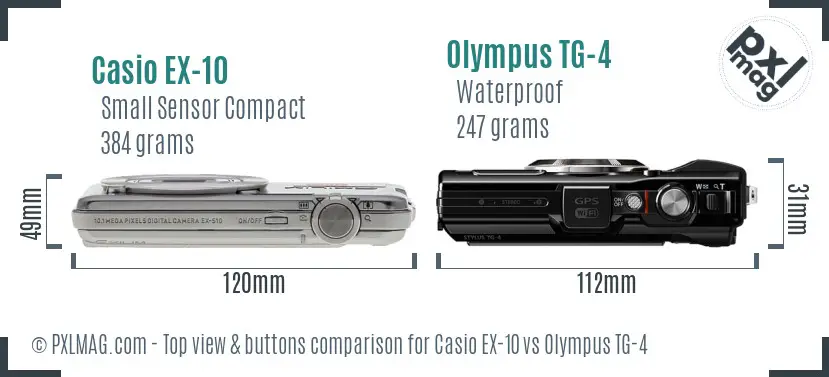 Casio EX-10 vs Olympus TG-4 top view buttons comparison