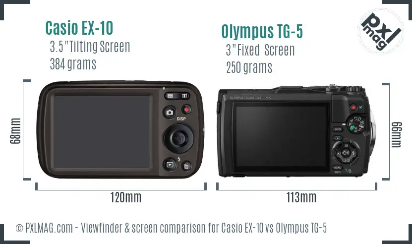 Casio EX-10 vs Olympus TG-5 Screen and Viewfinder comparison