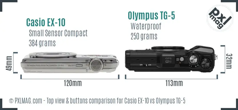 Casio EX-10 vs Olympus TG-5 top view buttons comparison