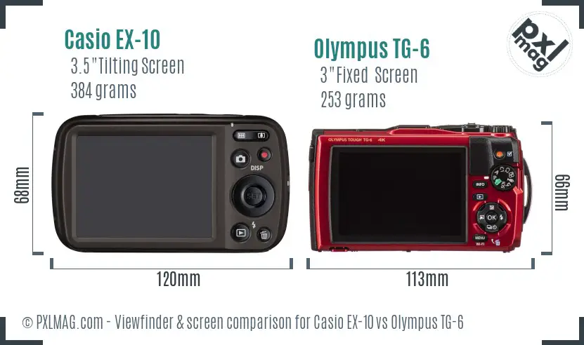Casio EX-10 vs Olympus TG-6 Screen and Viewfinder comparison