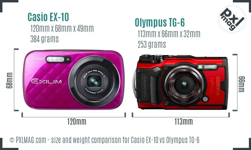 Casio EX-10 vs Olympus TG-6 size comparison