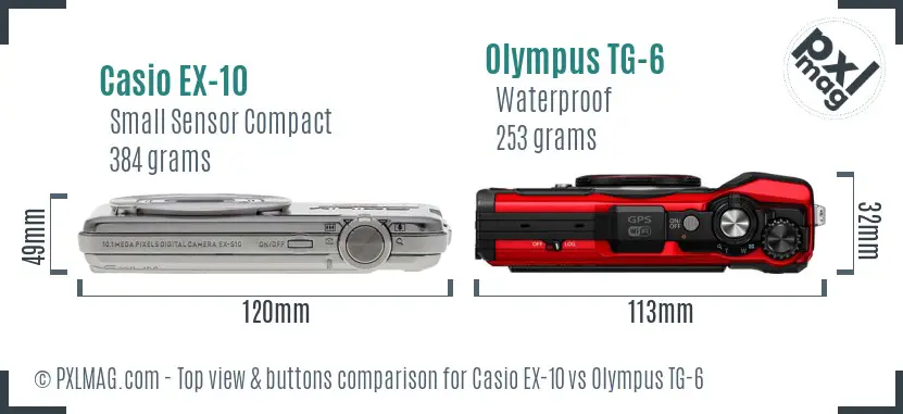 Casio EX-10 vs Olympus TG-6 top view buttons comparison