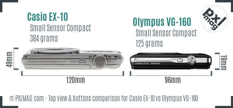 Casio EX-10 vs Olympus VG-160 top view buttons comparison