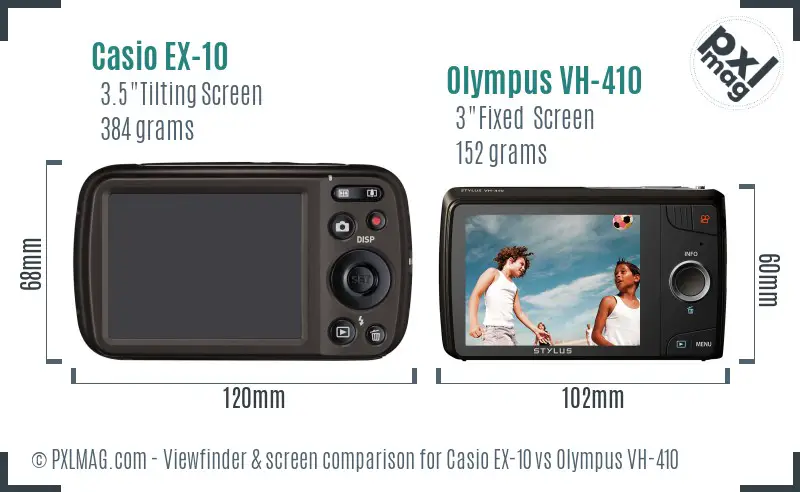 Casio EX-10 vs Olympus VH-410 Screen and Viewfinder comparison