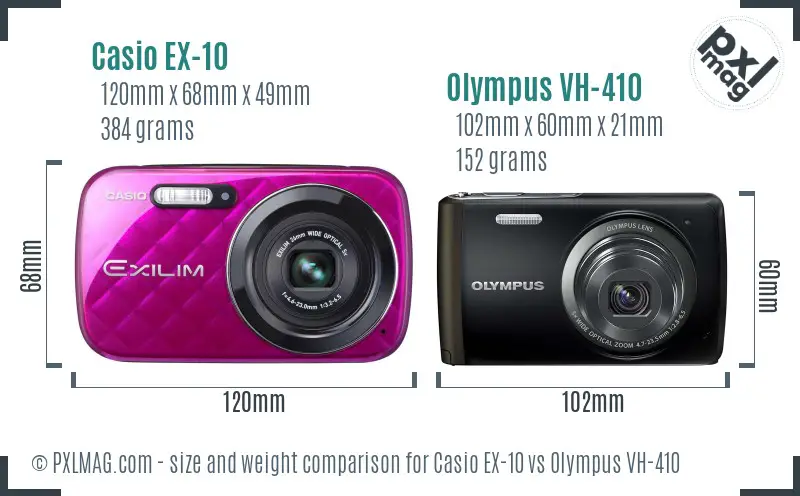 Casio EX-10 vs Olympus VH-410 size comparison