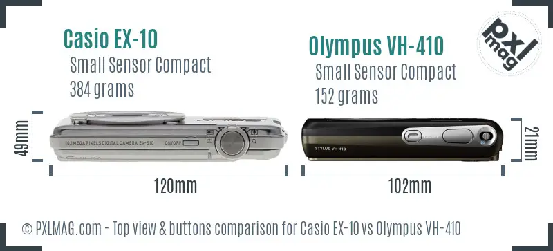 Casio EX-10 vs Olympus VH-410 top view buttons comparison